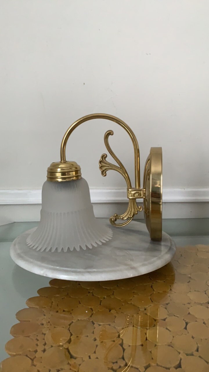 Vintage Ornate Brass Electrified Wall Sconce with Frosted Glass Shade