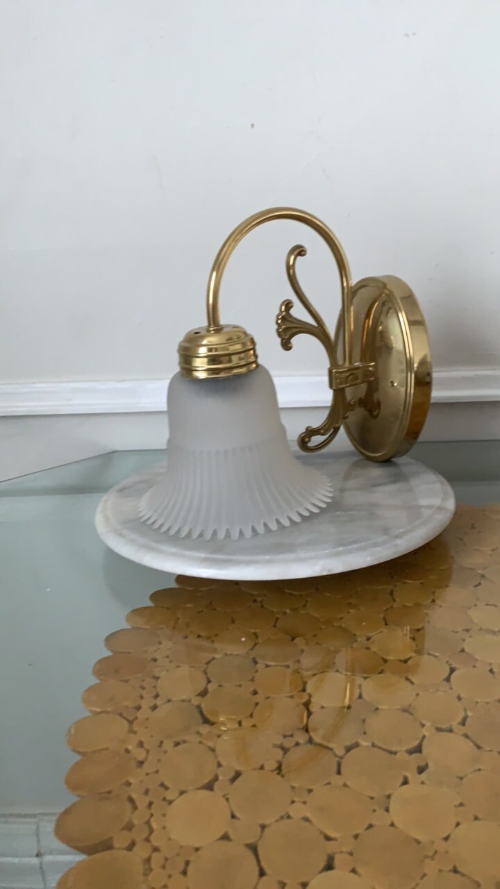 Vintage Ornate Brass Electrified Wall Sconce with Frosted Glass Shade