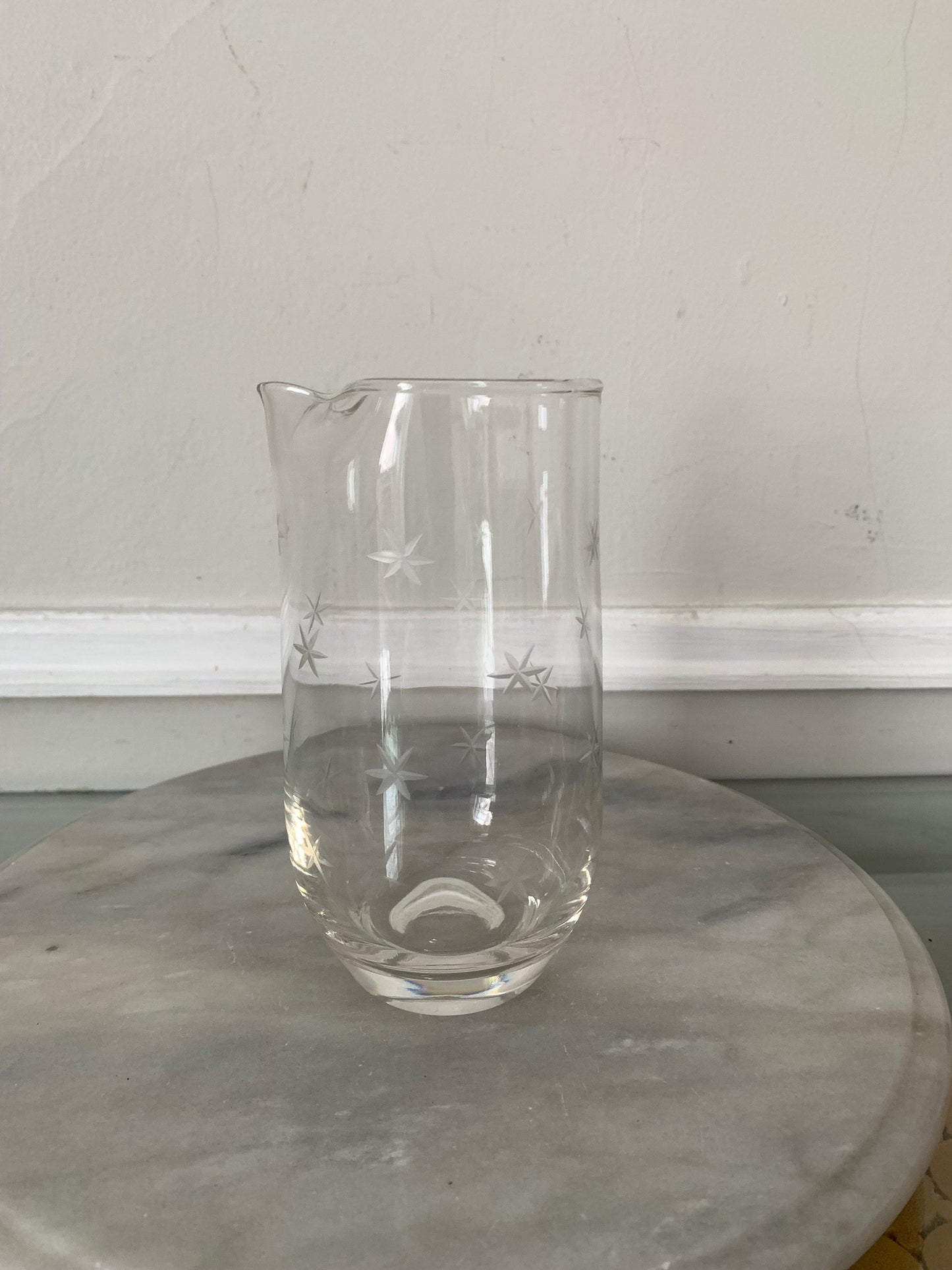 Small MCM Clear Pitcher with Etched Starbursts