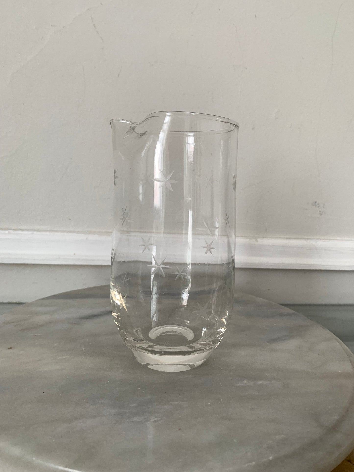 Small MCM Clear Pitcher with Etched Starbursts