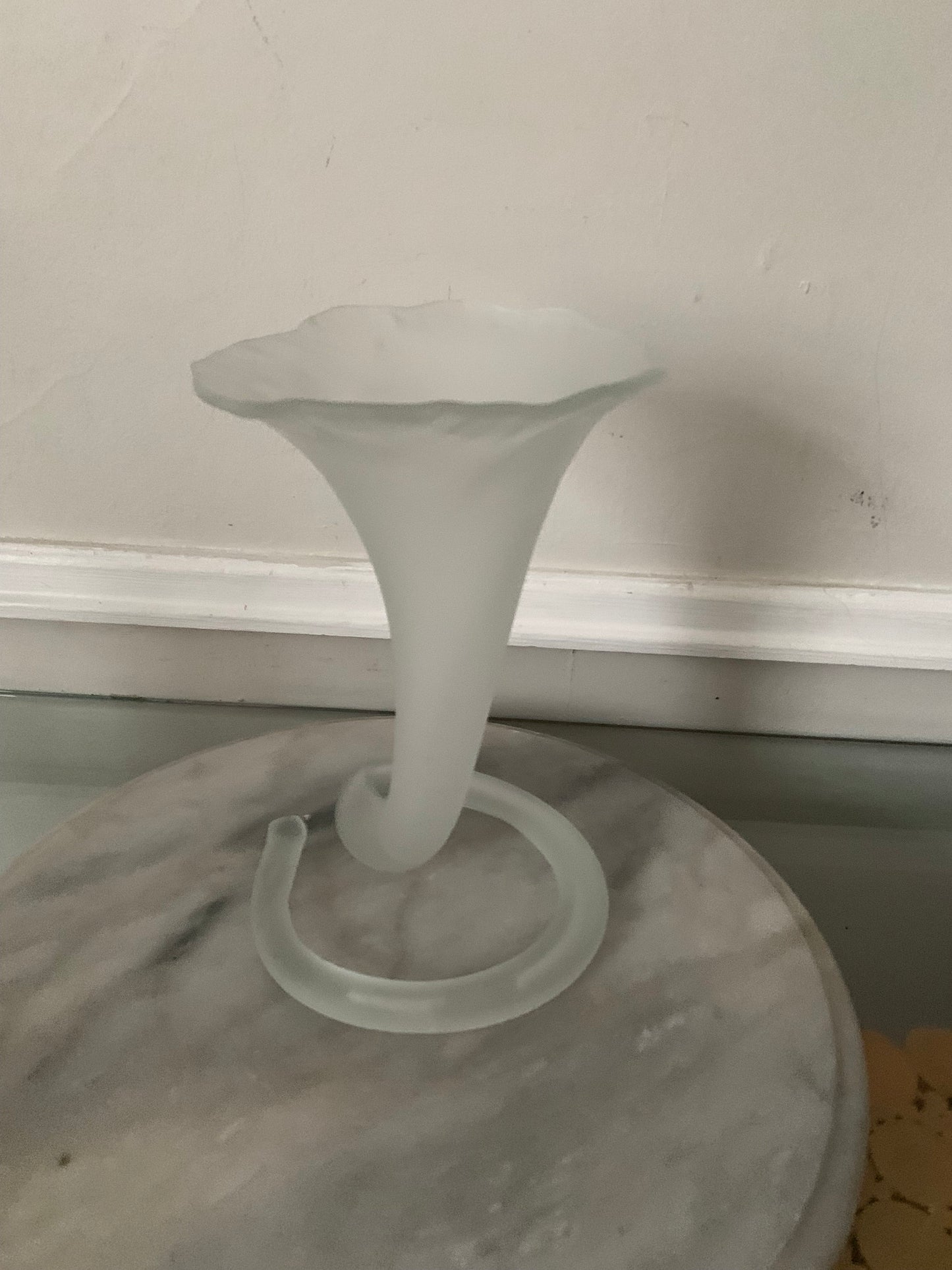 Pair of Tall and Short Retro Clear Frosted Flower Vase with Twisted Vase
