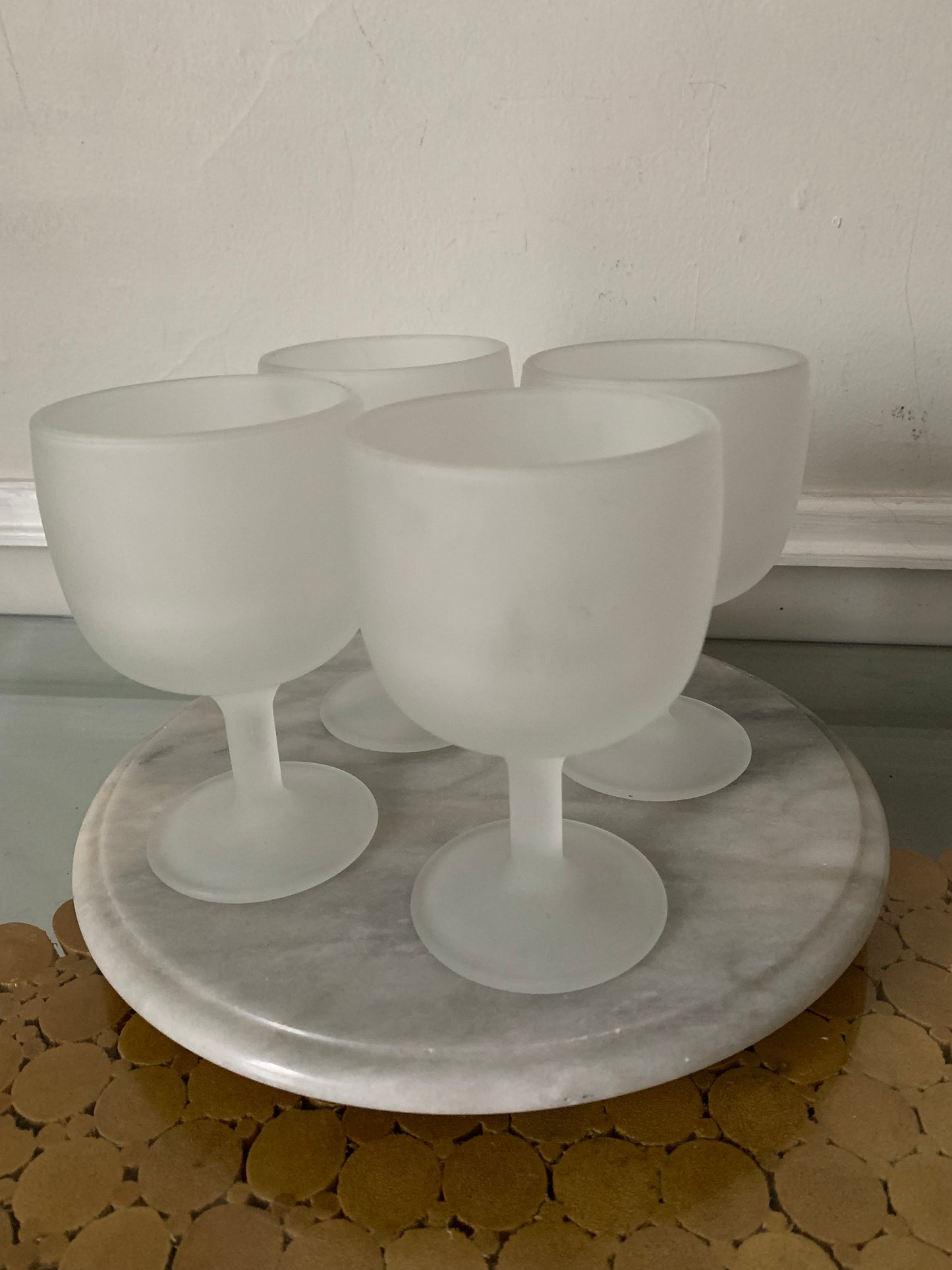 Set of 4 Heavy Frosted Glass Goblets