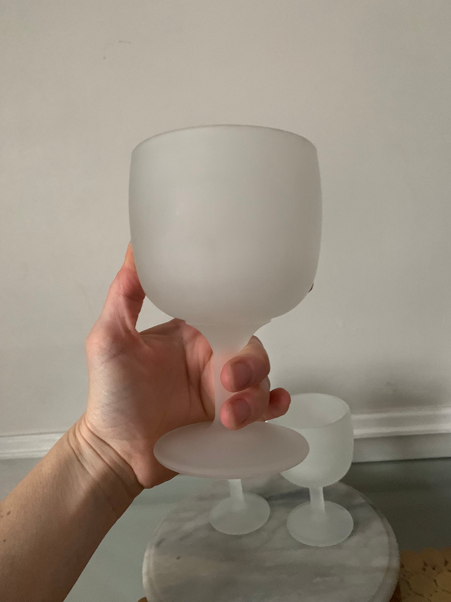 Set of 4 Heavy Frosted Glass Goblets