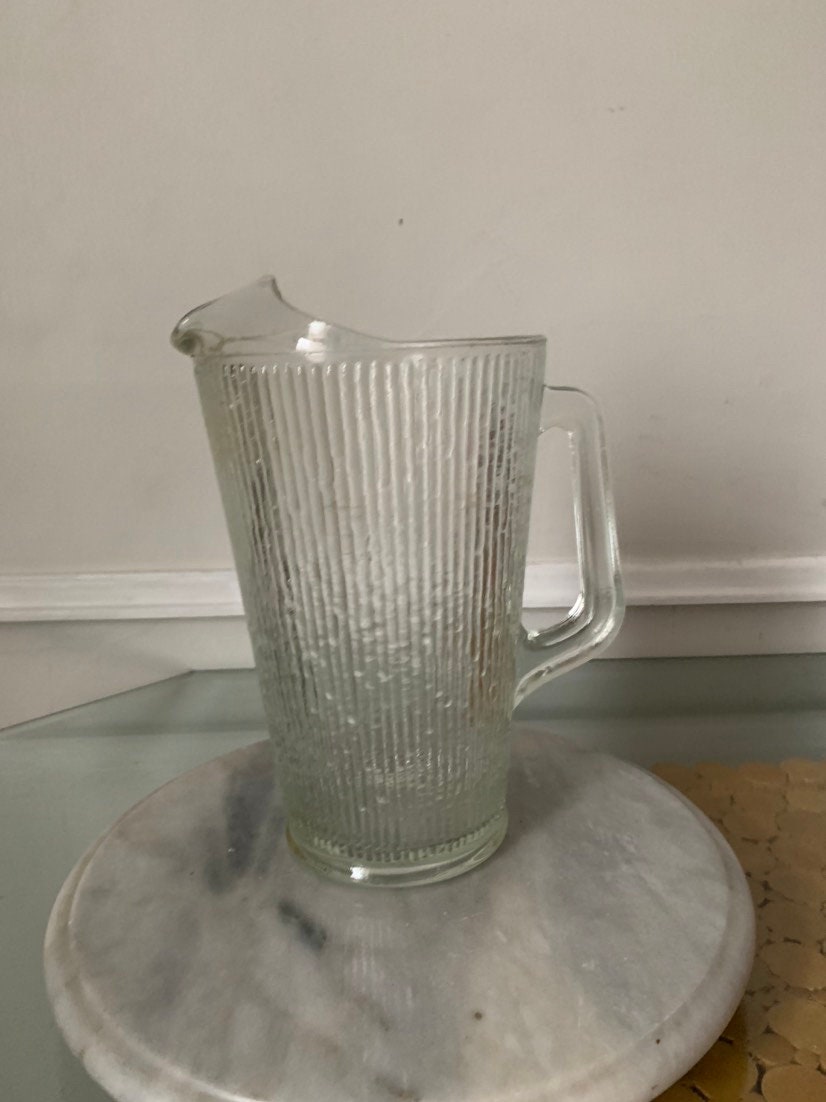 MCM Tall Textured Clear Glass Pitcher