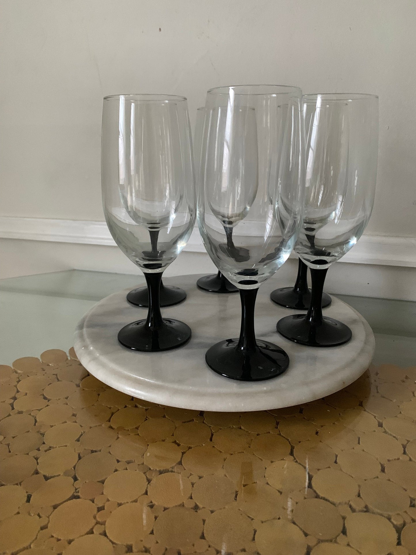 Set of 6 Retro Black Stem Iced Tea Glasses 16 oz Cristal D'Arques