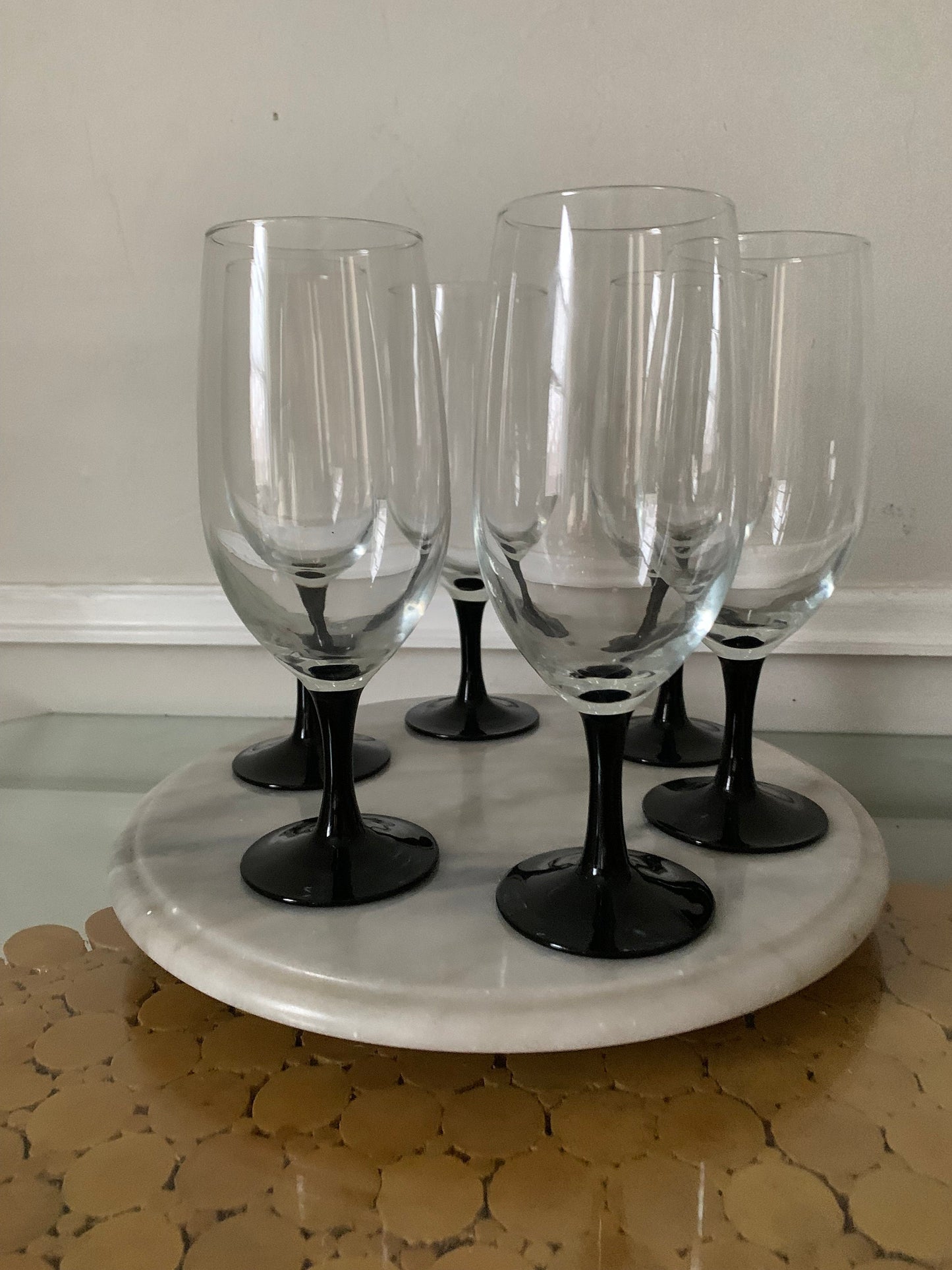 Set of 6 Retro Black Stem Iced Tea Glasses 16 oz Cristal D'Arques