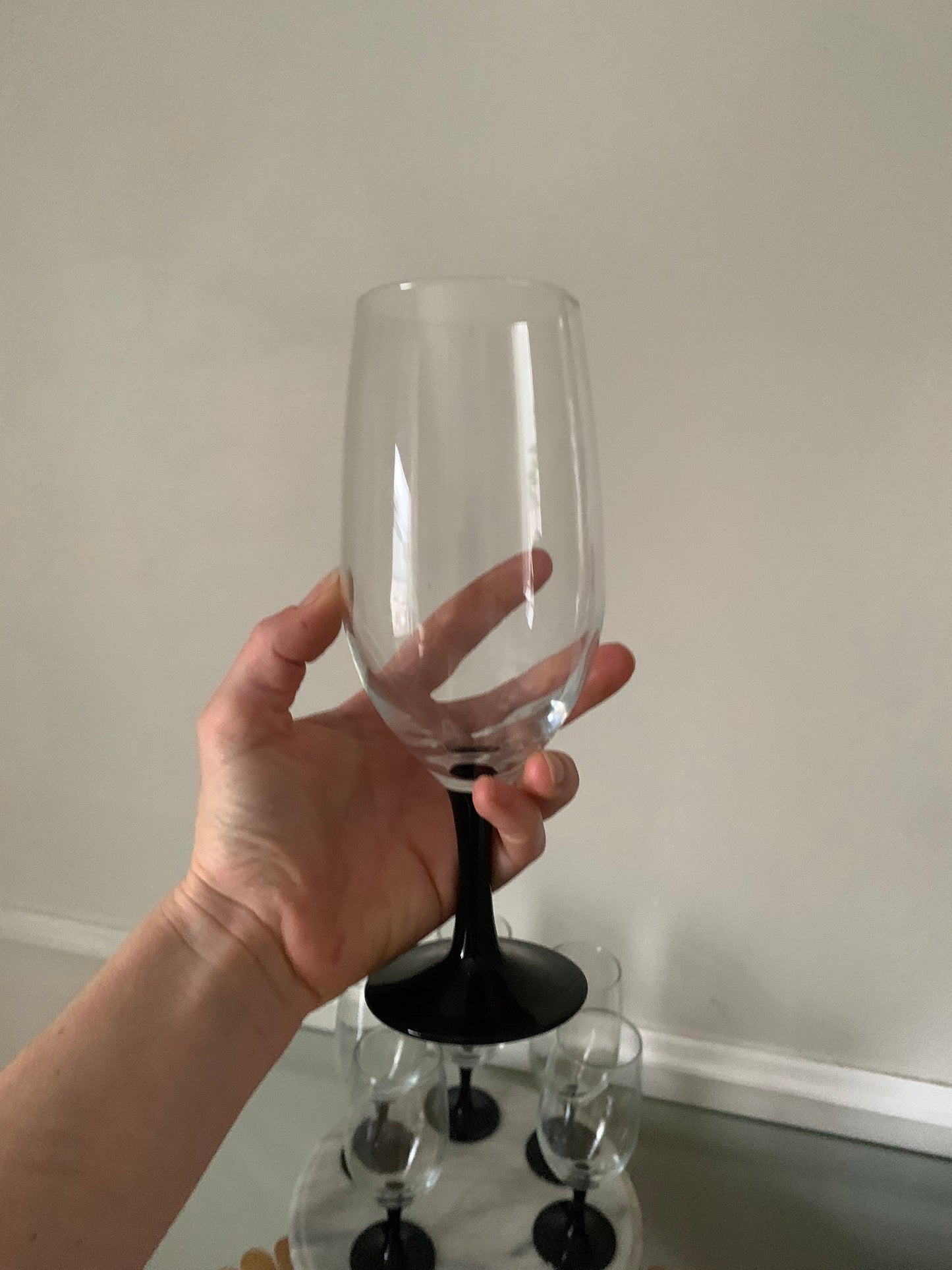 Set of 6 Retro Black Stem Iced Tea Glasses 16 oz Cristal D'Arques