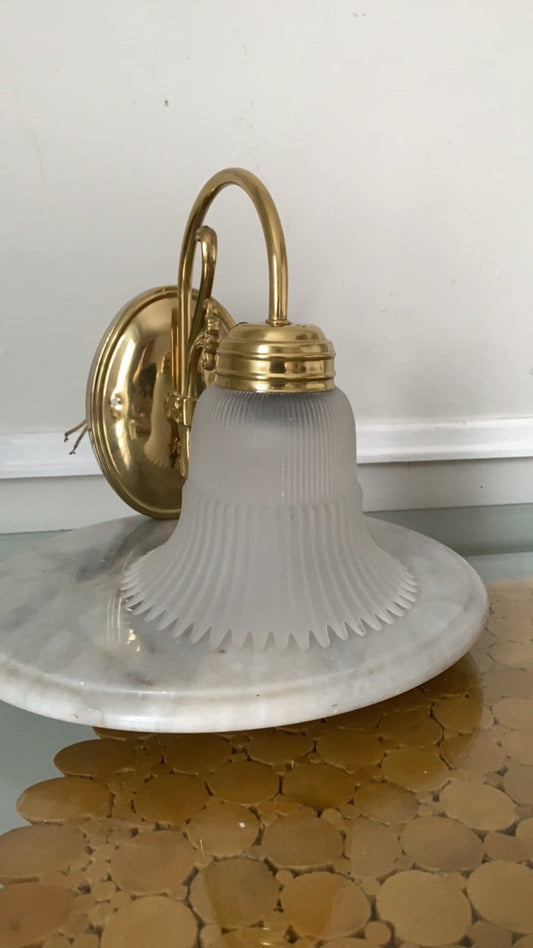 Vintage Ornate Brass Electrified Wall Sconce with Frosted Glass Shade