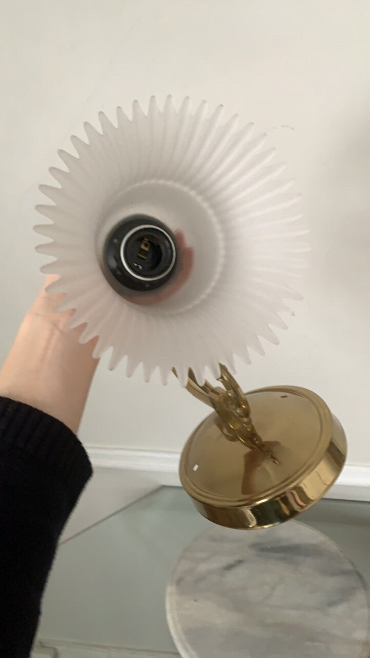 Vintage Ornate Brass Electrified Wall Sconce with Frosted Glass Shade