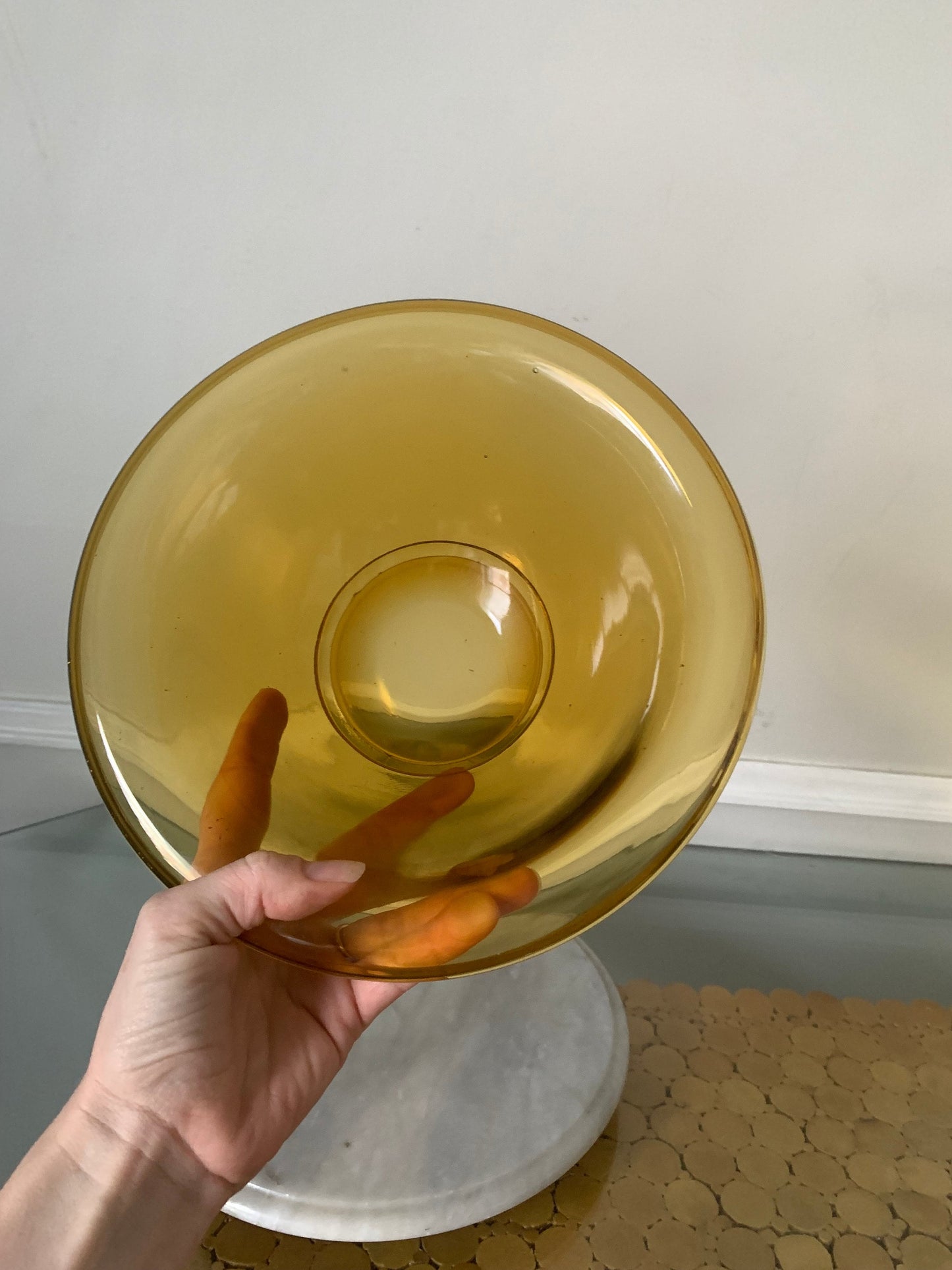 Vintage Medium Yellow Rolled Rim Glass Bowl