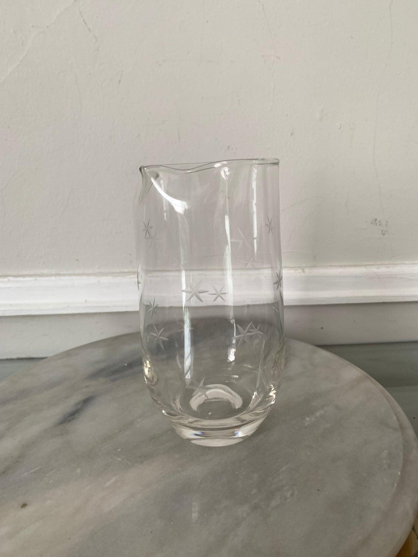 Small MCM Clear Pitcher with Etched Starbursts