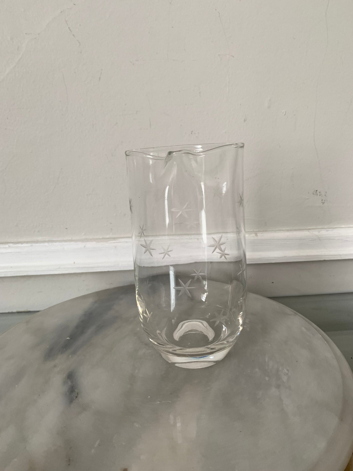 Small MCM Clear Pitcher with Etched Starbursts