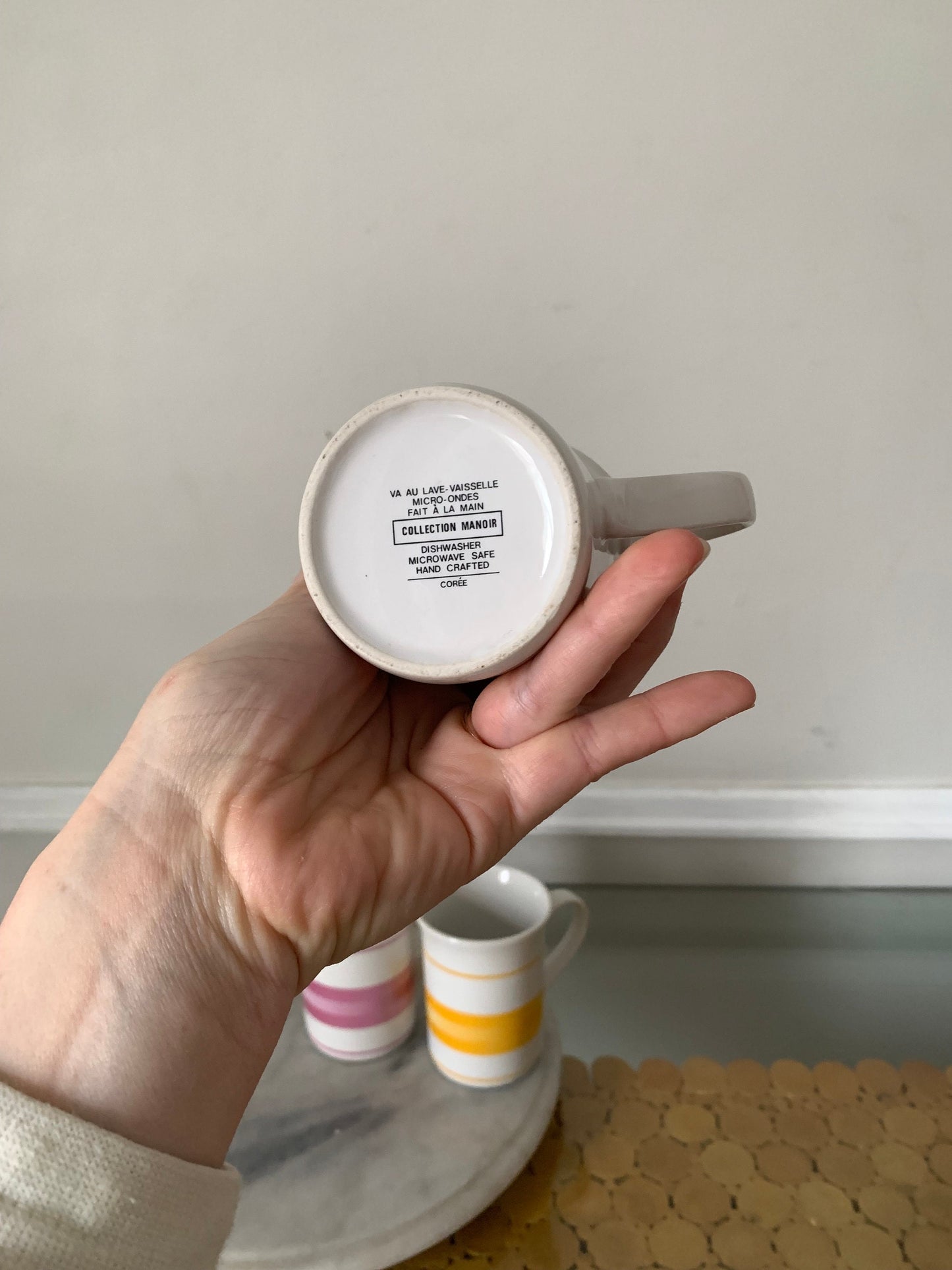 Set of 4 Retro Striped Pastel Manoir Collection Corée Ceramic Mugs