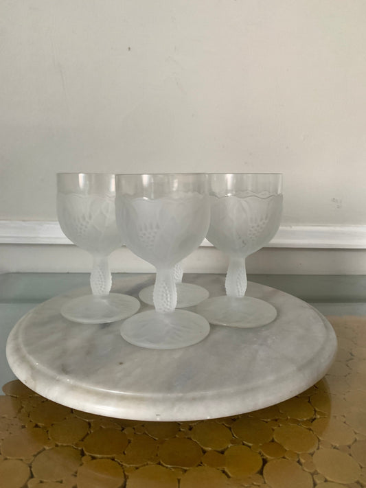 Set of 4 Vintage Clear Frosted Taitu Floral Small Goblets Italy