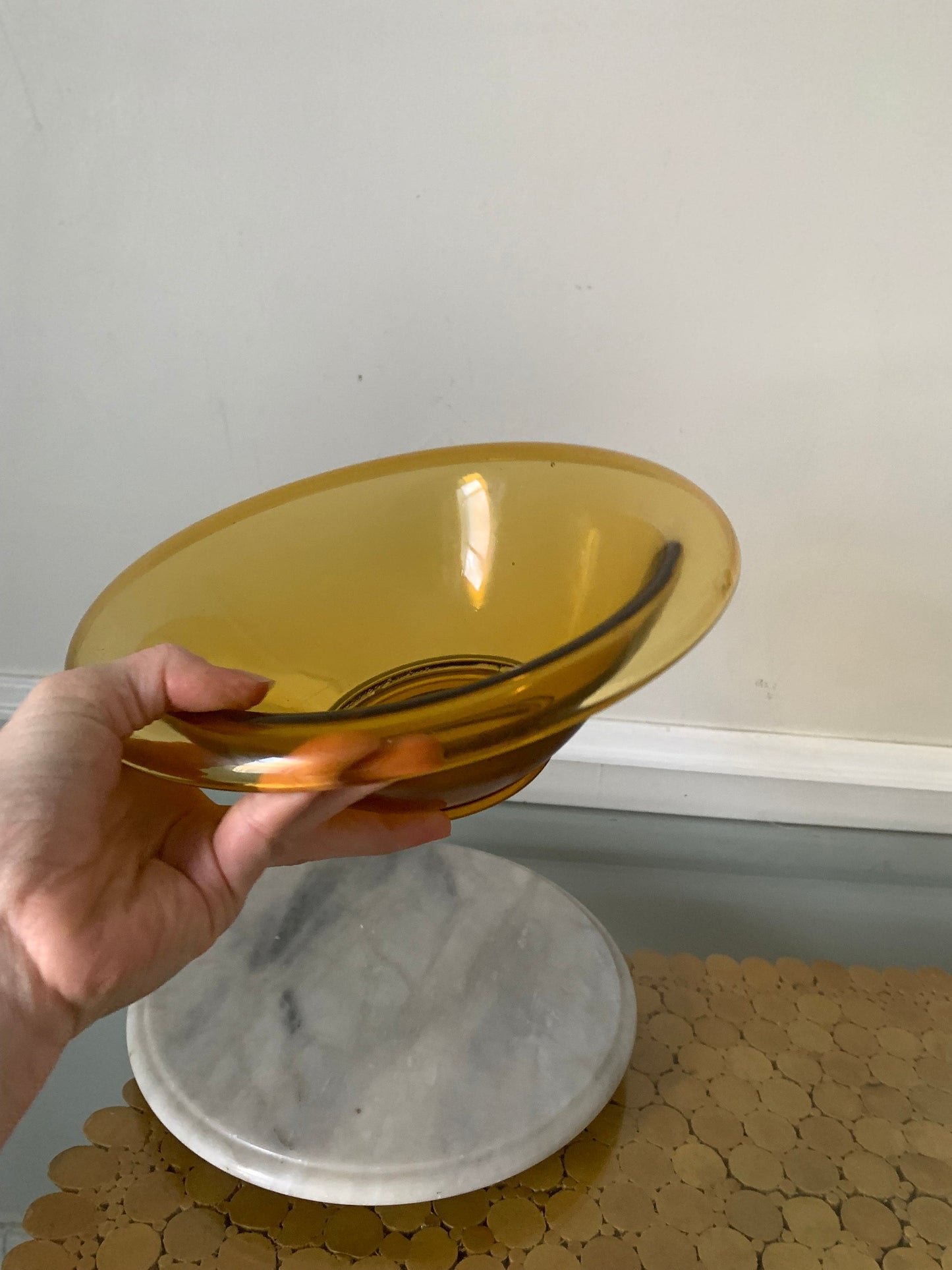 Vintage Medium Yellow Rolled Rim Glass Bowl