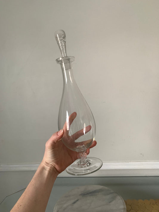 Vintage Tall Clear Decanter with Swirl Lid & Bottom