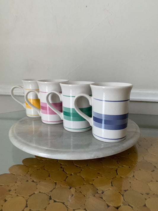 Set of 4 Retro Striped Pastel Manoir Collection Corée Ceramic Mugs
