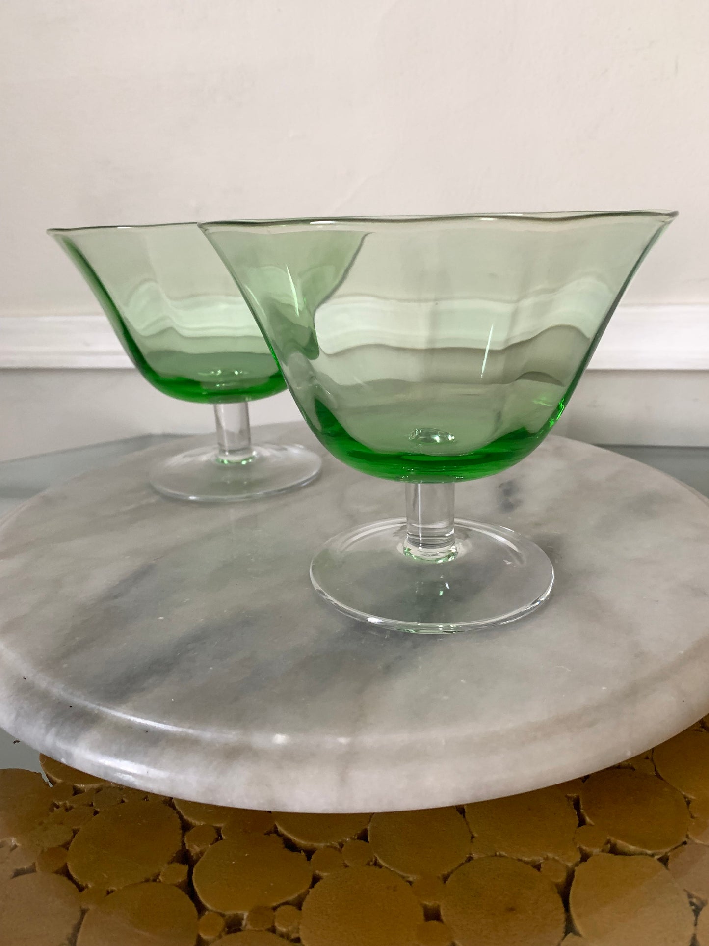 Set of 2 Vintage Clear Green Glass Dessert Dishes