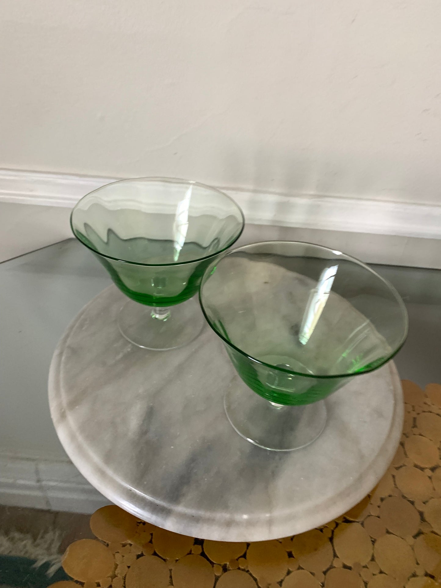 Set of 2 Vintage Clear Green Glass Dessert Dishes