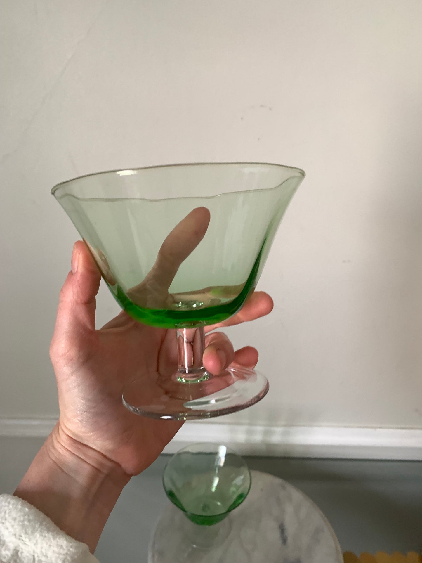 Set of 2 Vintage Clear Green Glass Dessert Dishes