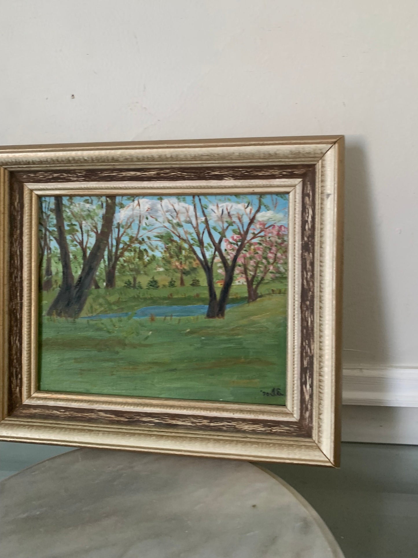 Medium Vintage Spring Painting in Gold Wood Frame
