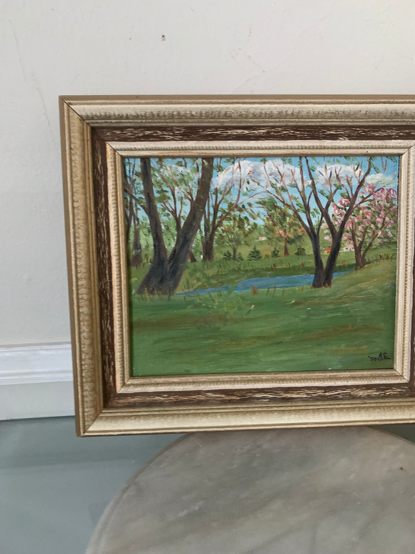 Medium Vintage Spring Painting in Gold Wood Frame