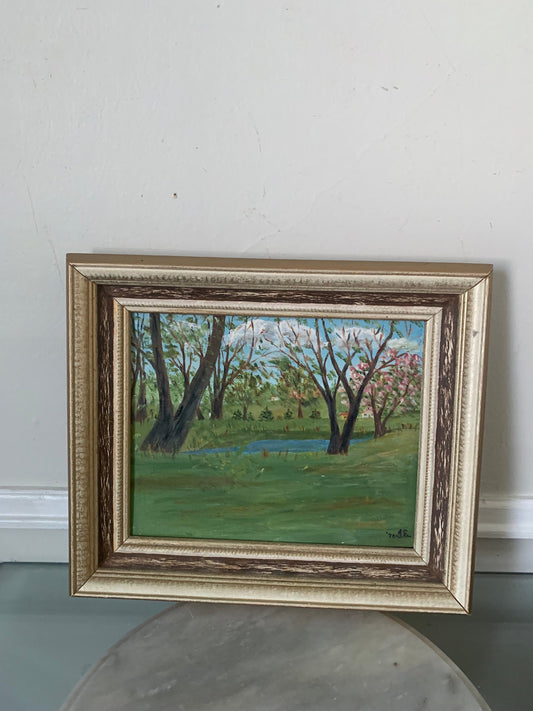 Medium Vintage Spring Painting in Gold Wood Frame