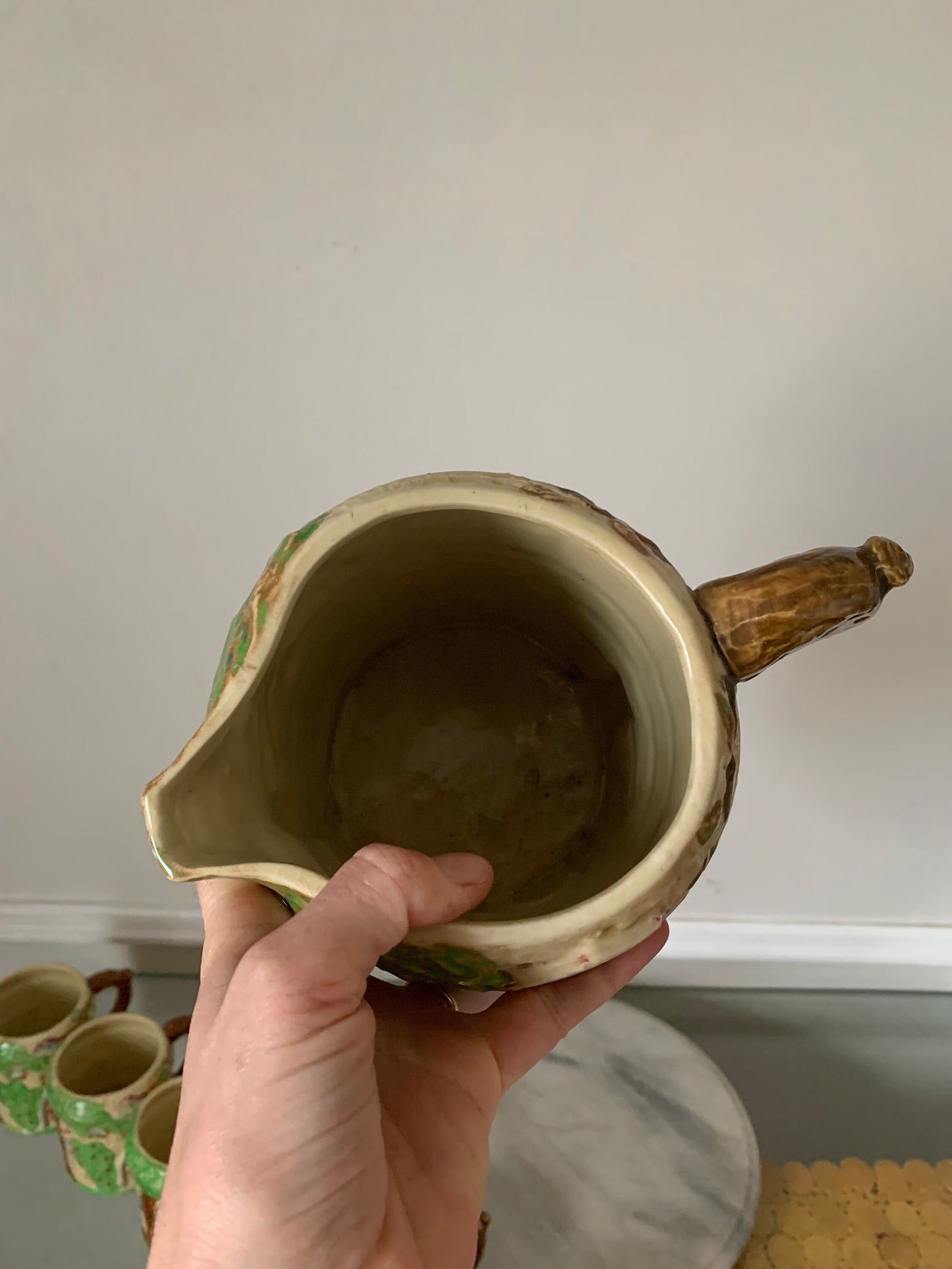 Vintage Cottage Ware Hand Painted Pitcher and 6 Mugs Made in Japan