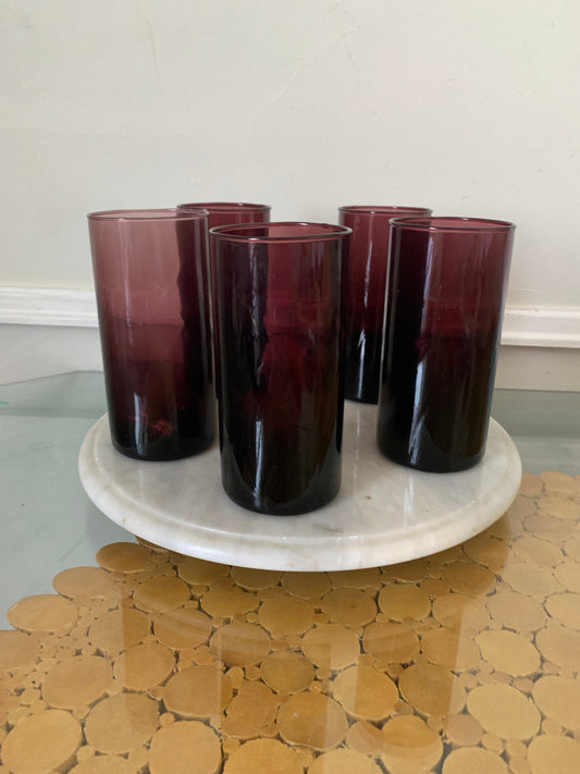 Set of 5 Aubergine Glass Tumblers