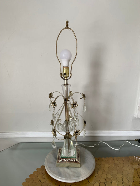 MCM Tall Hollywood Regency Brass and Mirror Lamp with Crystals No Shade
