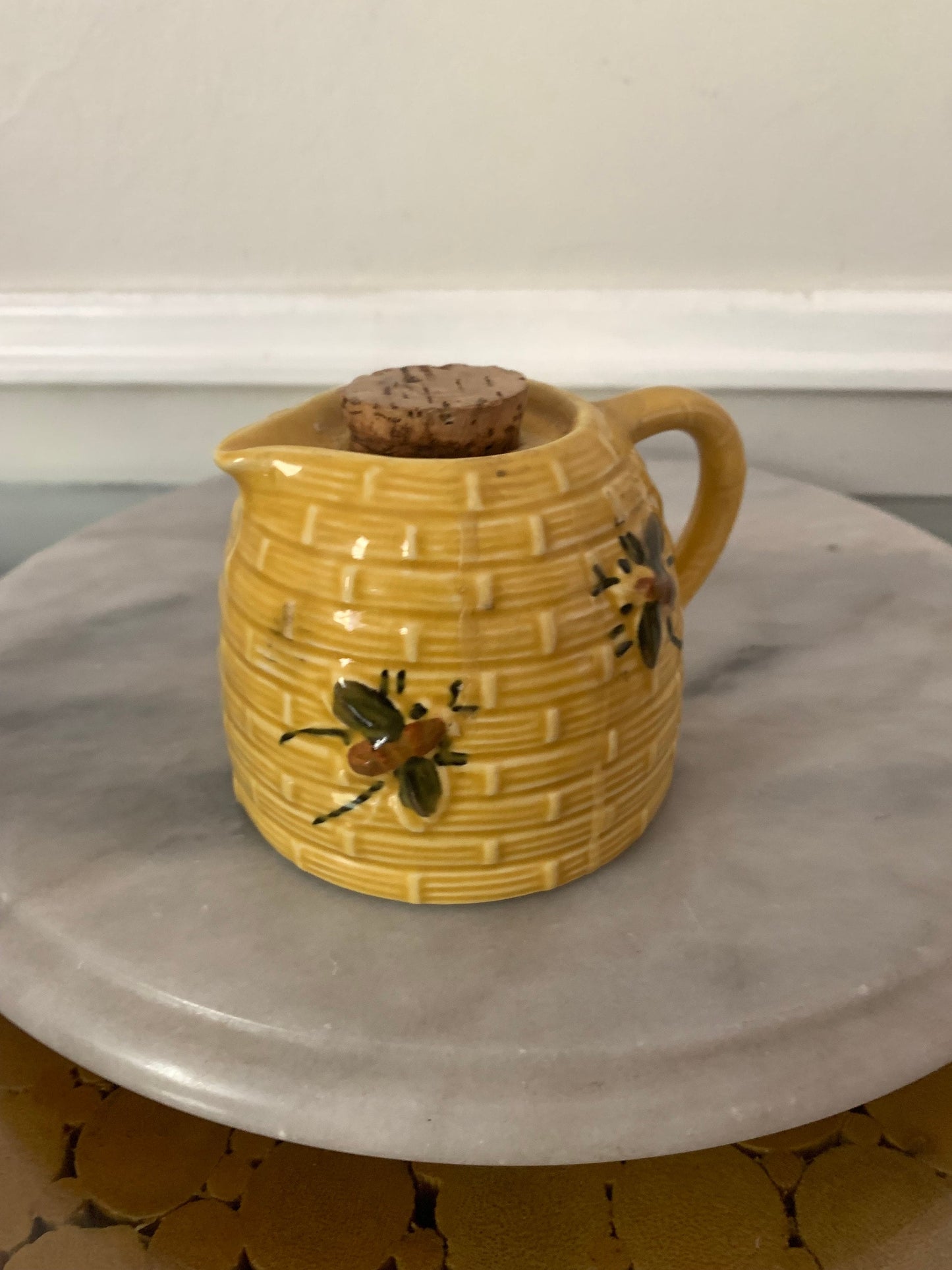 Vintage 1970s Ceramic Honey Bee Syrup Container
