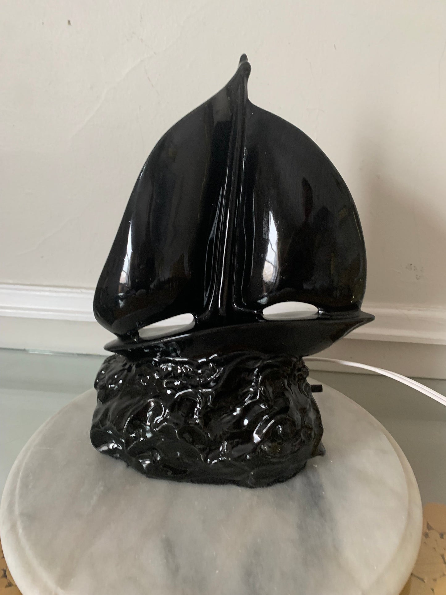 MCM Black Black Glazed Ceramic Sailboat Table Lamp