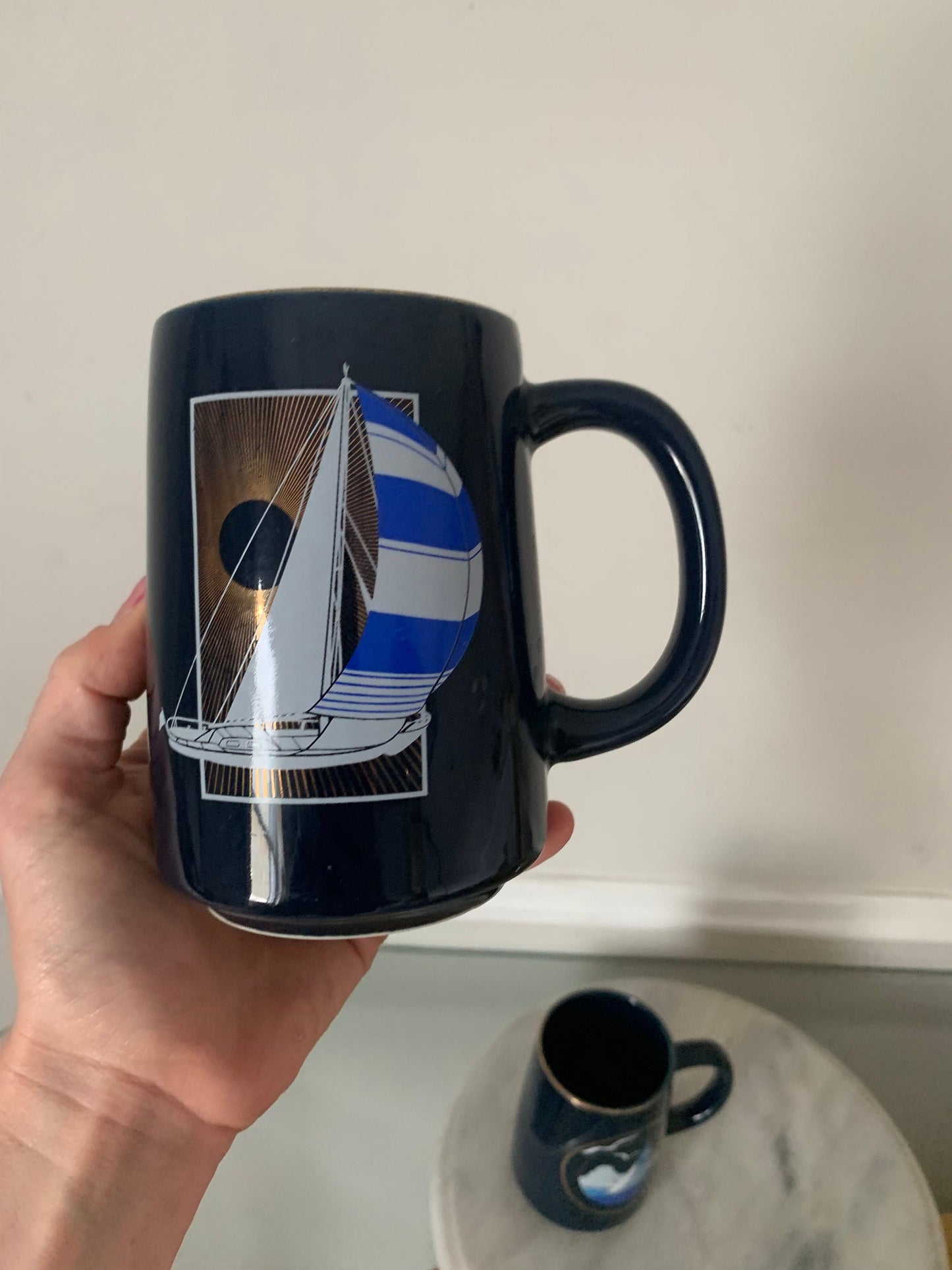 Pair of 2 Retro Cameron Blue Ceramic Sailboats Made in Japan