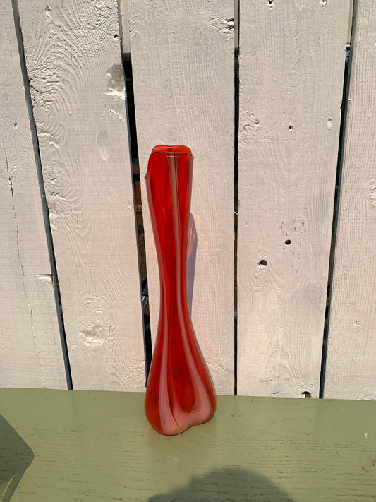 Tall MCM Red and White Ribbon Candy Stretch Glass Vase