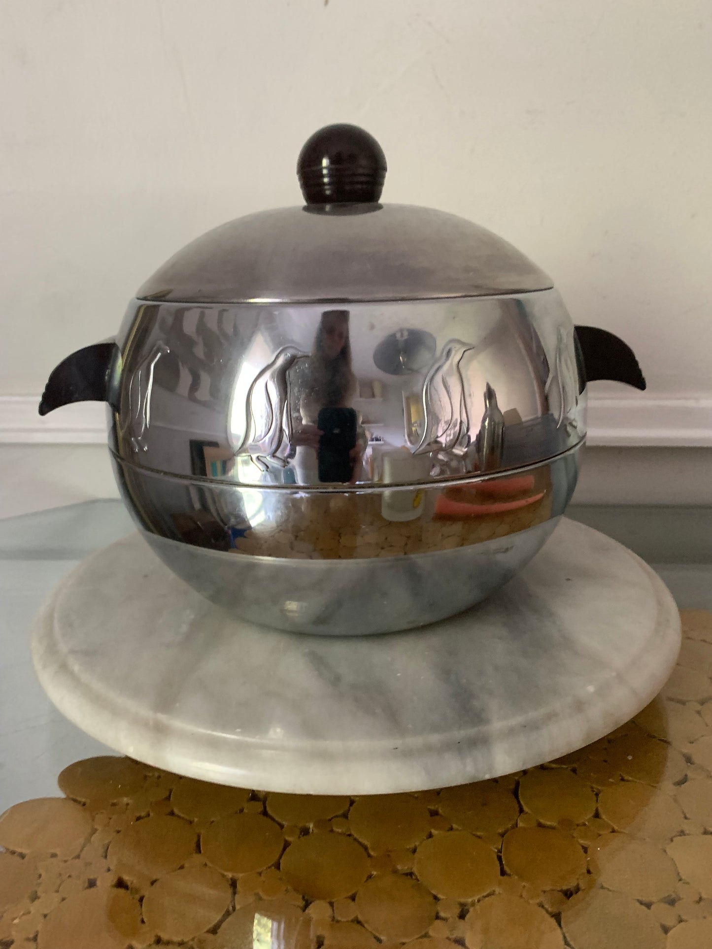 MCM West Bend Chrome Penguin Ice Bucket Made in USA