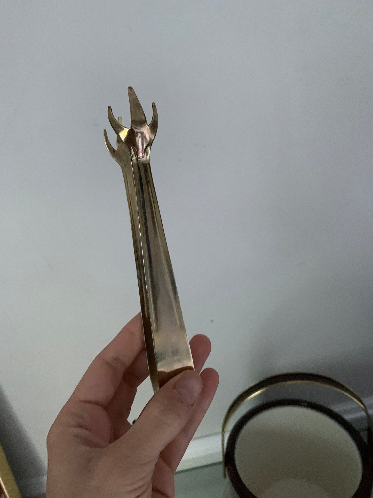 MCM Brown Faux Tortoise Shell Vinyl Ice Bucket with Tongs