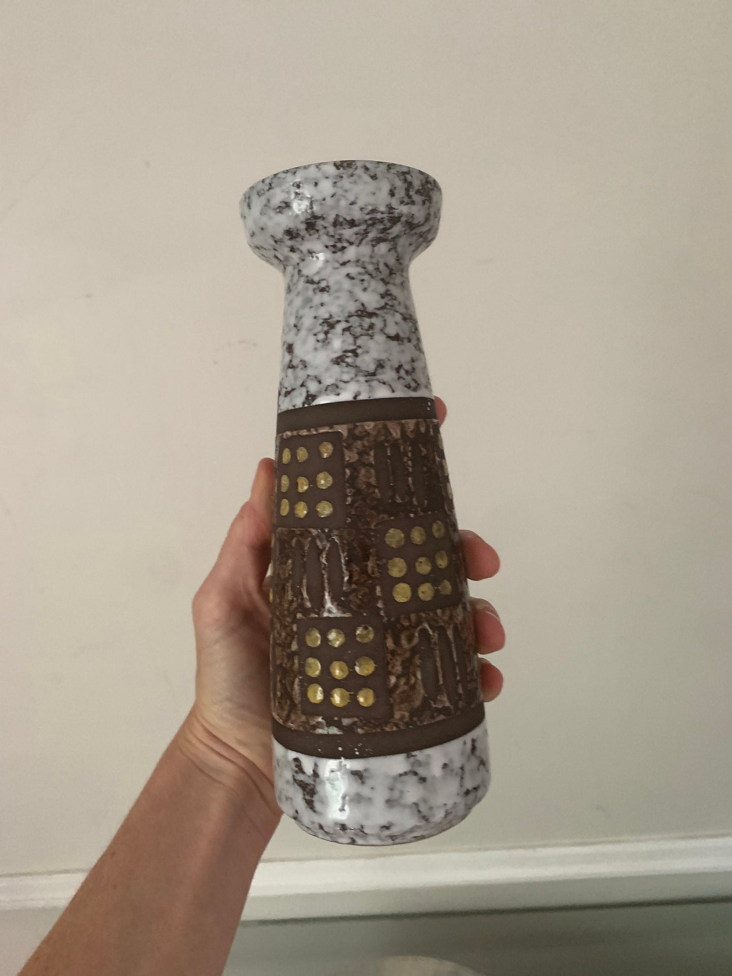 MCM 1970s Brown White and Yellow Pottery Vase 304-3