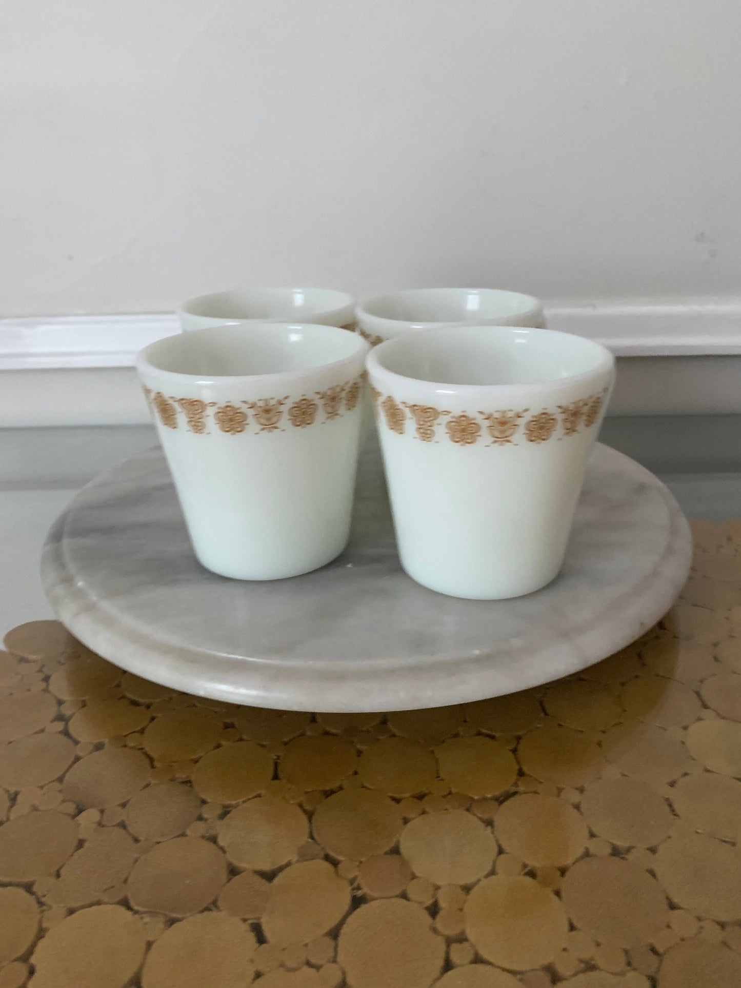 Vintage Pyrex Set of 4 Golden Butterfly Mugs with D Handles Made in USA