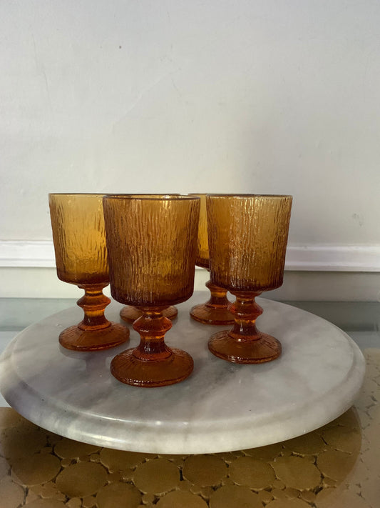 Set of 5 Short MCM Ravenhead Siesta Orange Bark Textured Footed Glasses