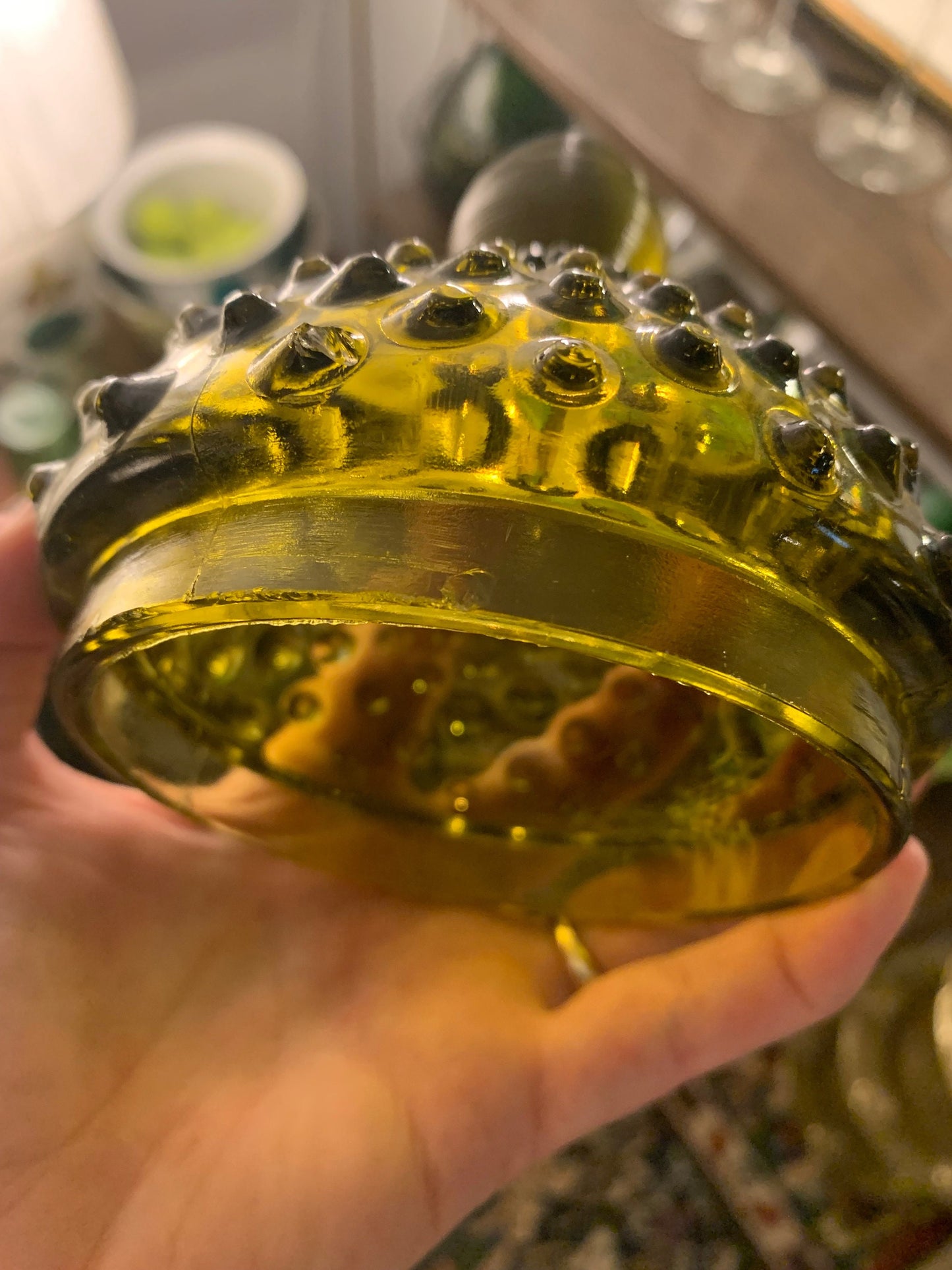 MCM Olive Green Hobnail Apothecary Jar Made in Italy