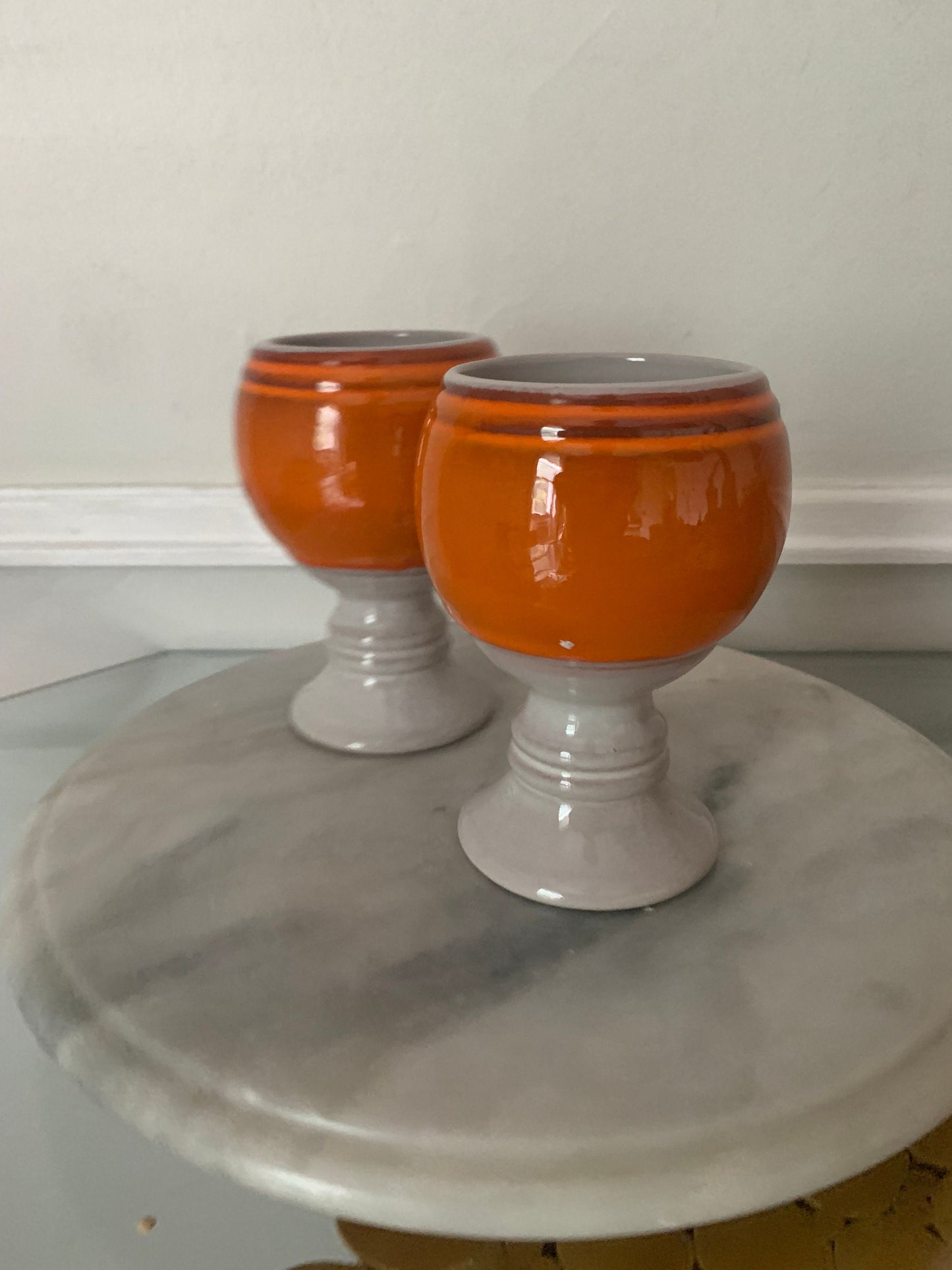 Pair of MCM Le Flambé Goblets by Quebec Artist Jean Cartier Beauceware