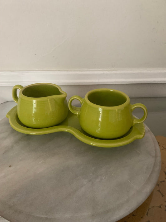 Fiesta Sugar and Creamer with Tray by Homer Laughlin Lime Green