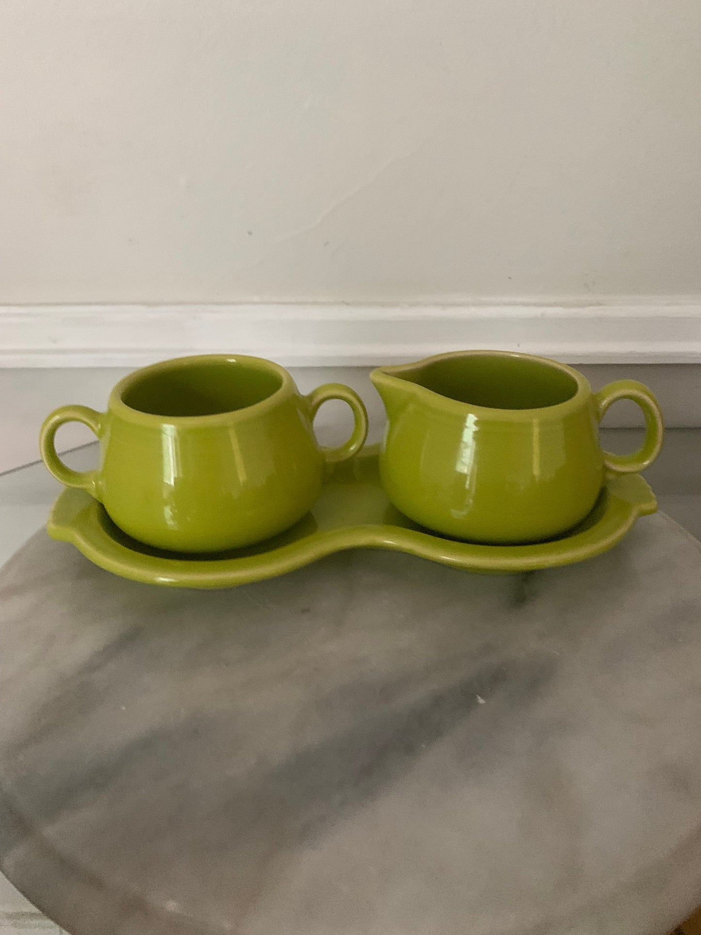 Fiesta Sugar and Creamer with Tray by Homer Laughlin Lime Green