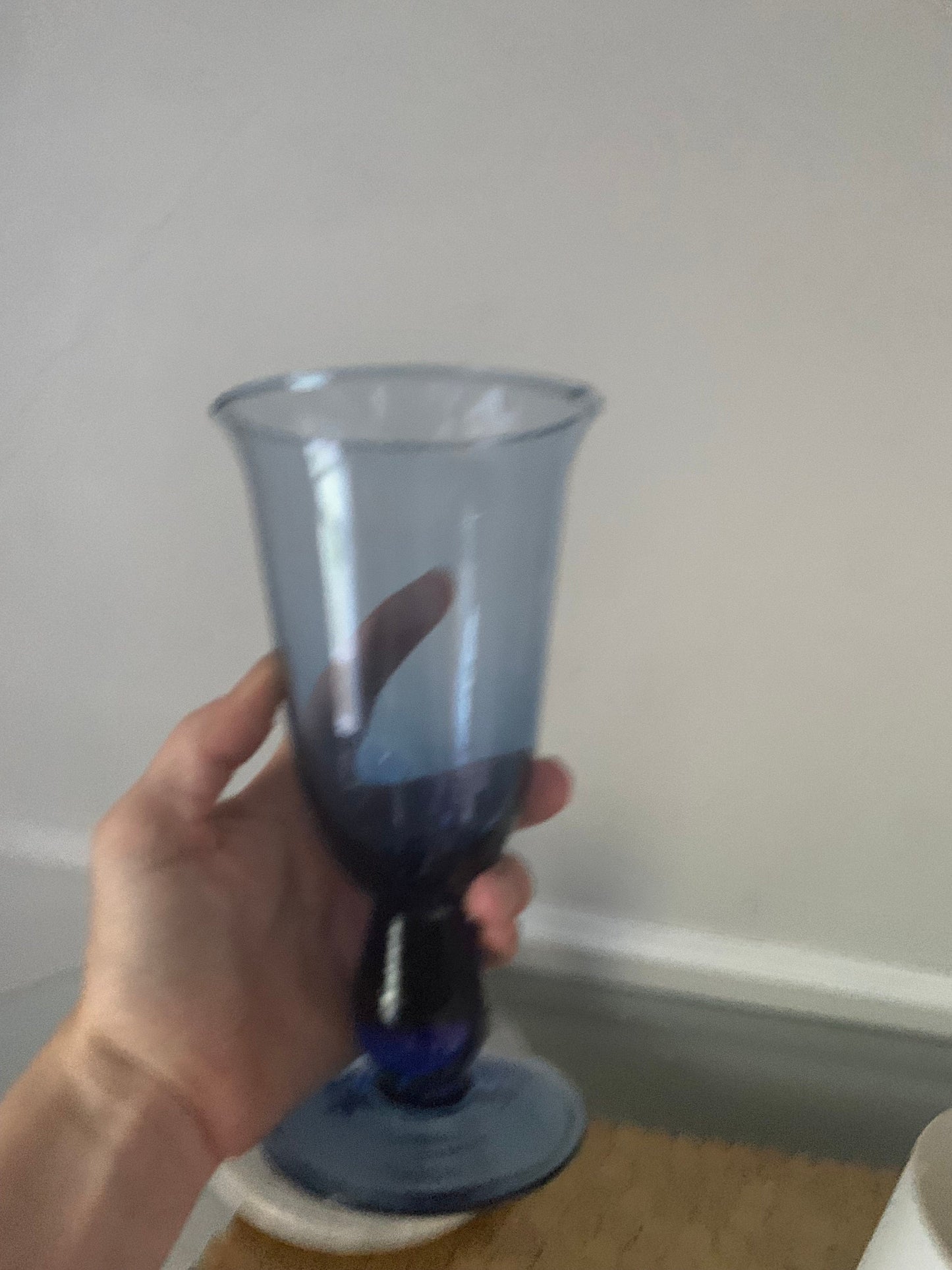 Set of 4 Retro Tall Cobalt Blue Wine Goblets with Flared Lip