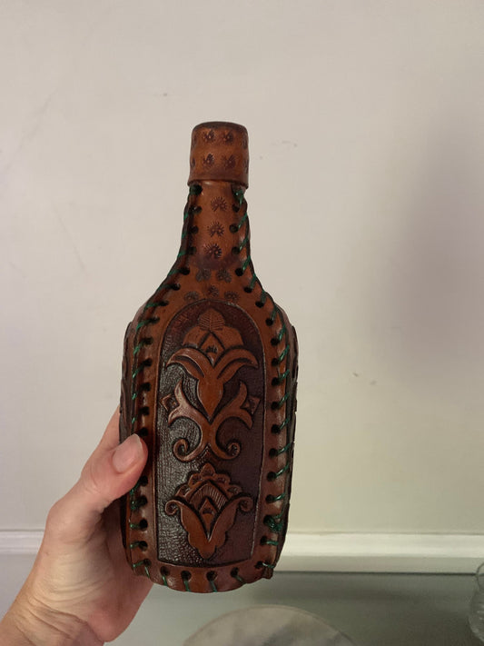 Unique Hand Tooled Leather Bottle Flask
