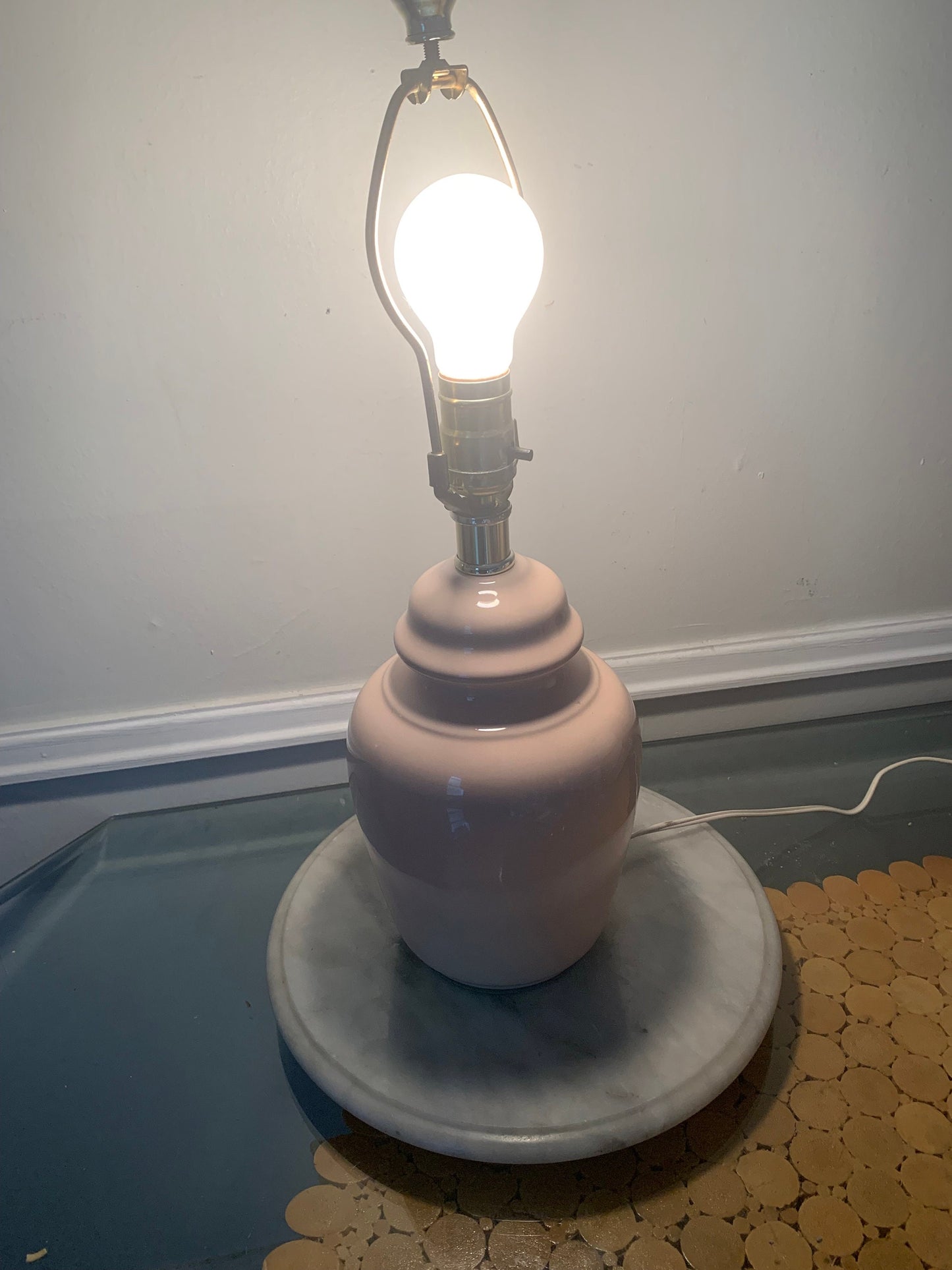 Retro Medium Soft Pink Ceramic Ginger Jar Table Lamp No Shade