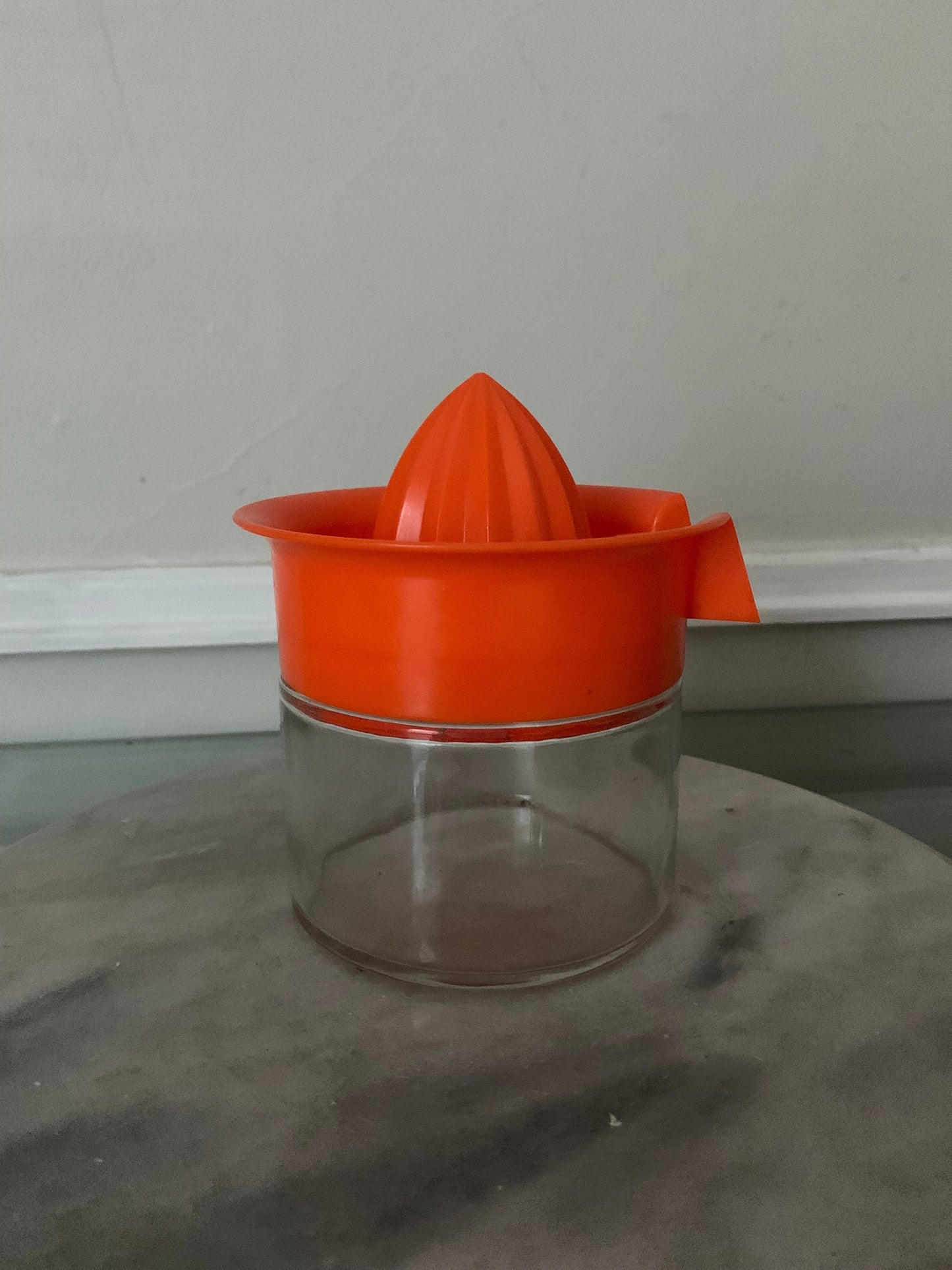 MCM Orange Plastic and Glass Lidded Juicer