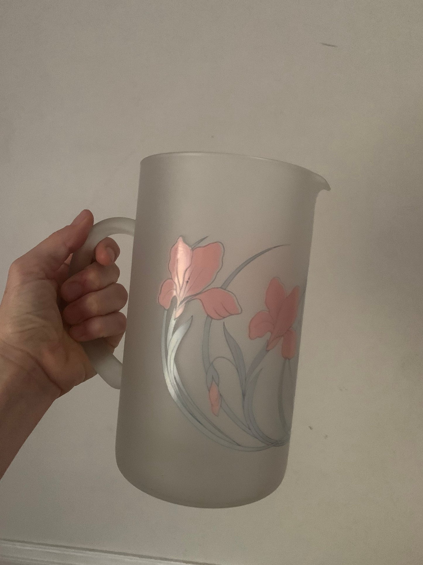 Vintage Cerve Italian Pastel Irises Frosted Glass Pitcher