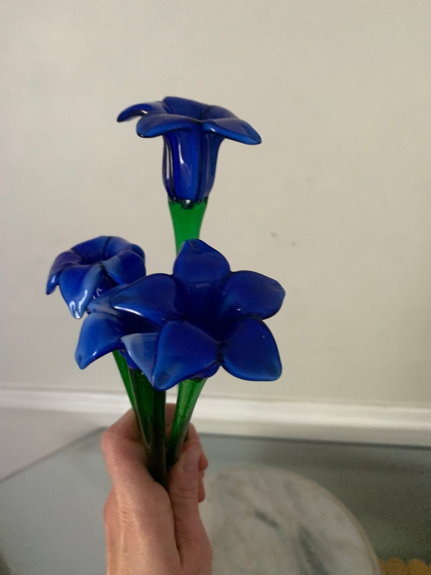 Set of 4 Blue Flower Glass Flowers