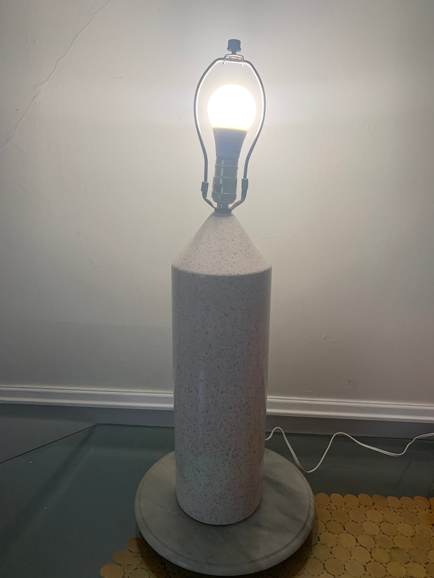 Tall Retro Speckled Pink Column Table Lamp No Shade